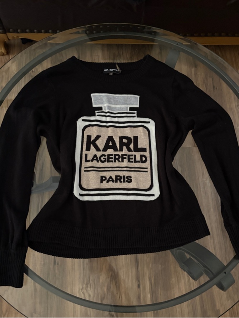 Karl Lagerfeld Black Sweater with Cream & White Perfume Bottle Intarsia